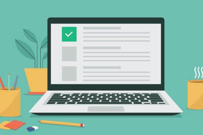 Text reading "Survey" above a speech bubble and bar graph.