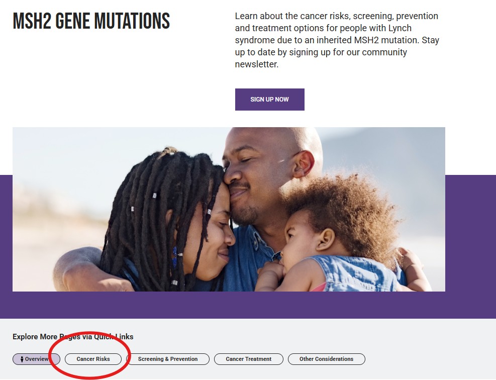 screen shot of instructions on finding the cancer risk section