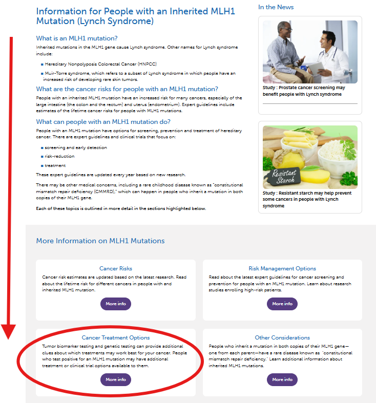 screenshot of how to find treatment information specific to a gene